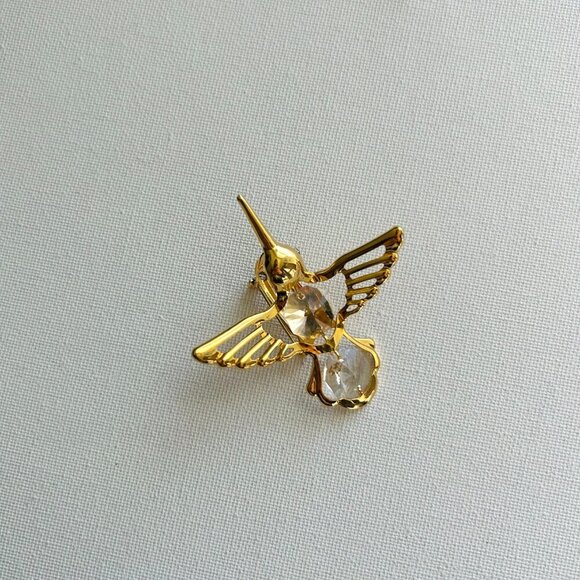 Vintage Gold Crystal Hummingbird Brooch Pin - Picture 3 of 6